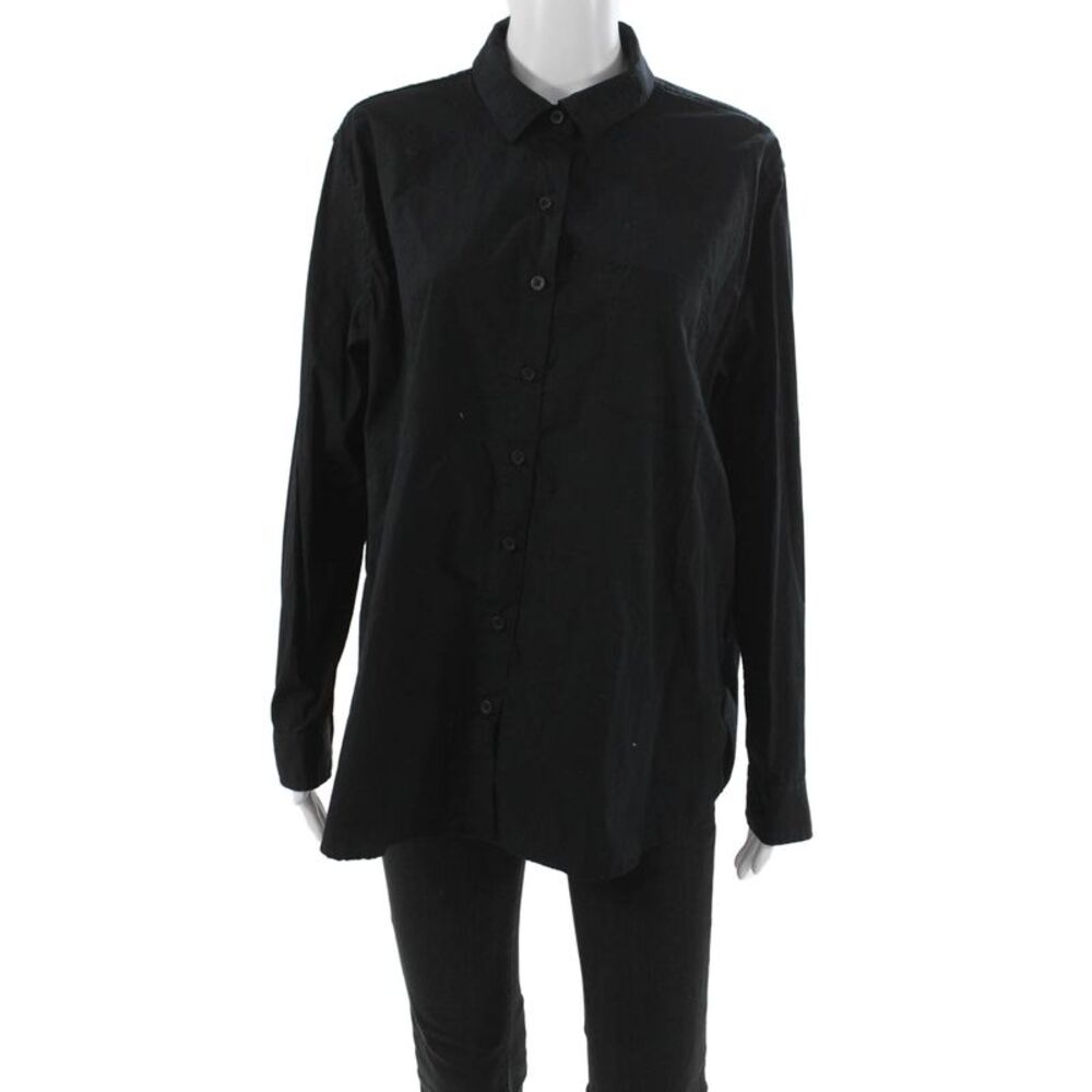 Roots Womens Basic Button-Up Black Organic Cotton Longsleeve Size M